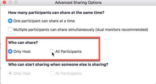 screen sharing icon with popup menu