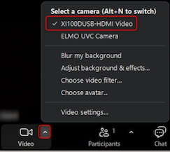 Zoom Video settings with Camera X1000HSMI selected