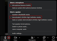 Zoom audio settings with Samson GoMic selected