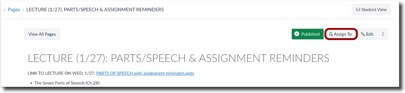 Canvas Page with the Assign To button highlighted